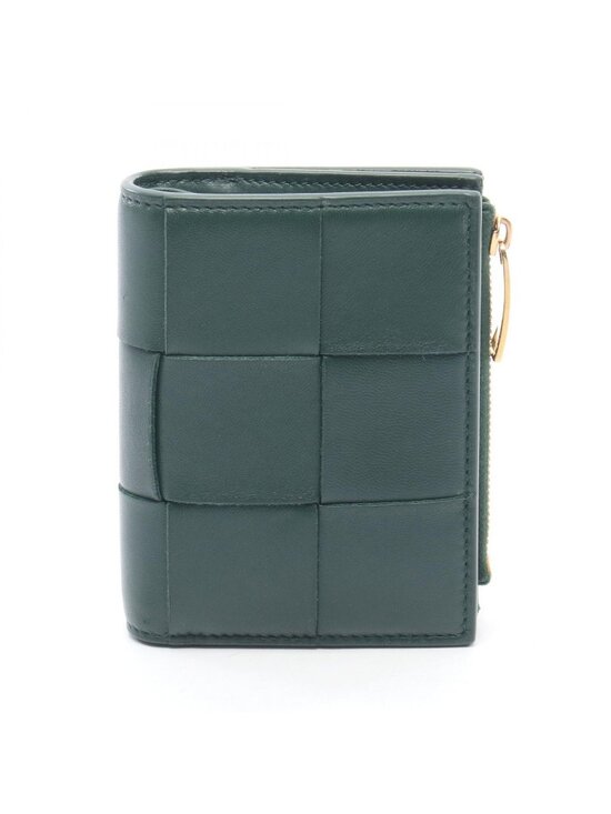 Bottega Veneta Handbags - Bottega Veneta Bifold Wallet Small Cassette Maxi Intrecciato Dark Green Leather